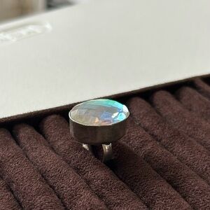 Sterling Silver Ring with Big Iridescent Gemstone 4.5